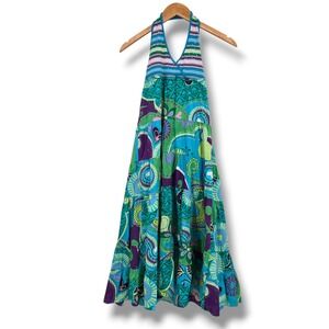 The Childrens Place Girls Teal Purple Floral Tiered Halter Maxi Dress Size 12